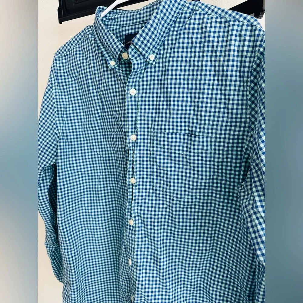American Eagle Outfitters Teal Checkered Men's Shirt